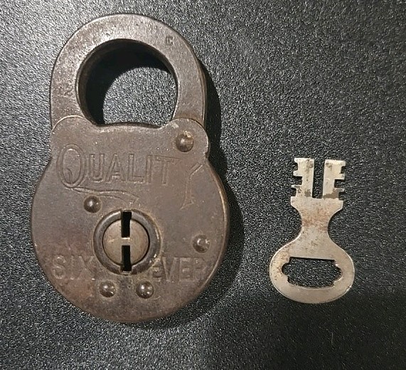 Antique Quality Six Lever Padlock WITH Key Vintage Lock WORKS