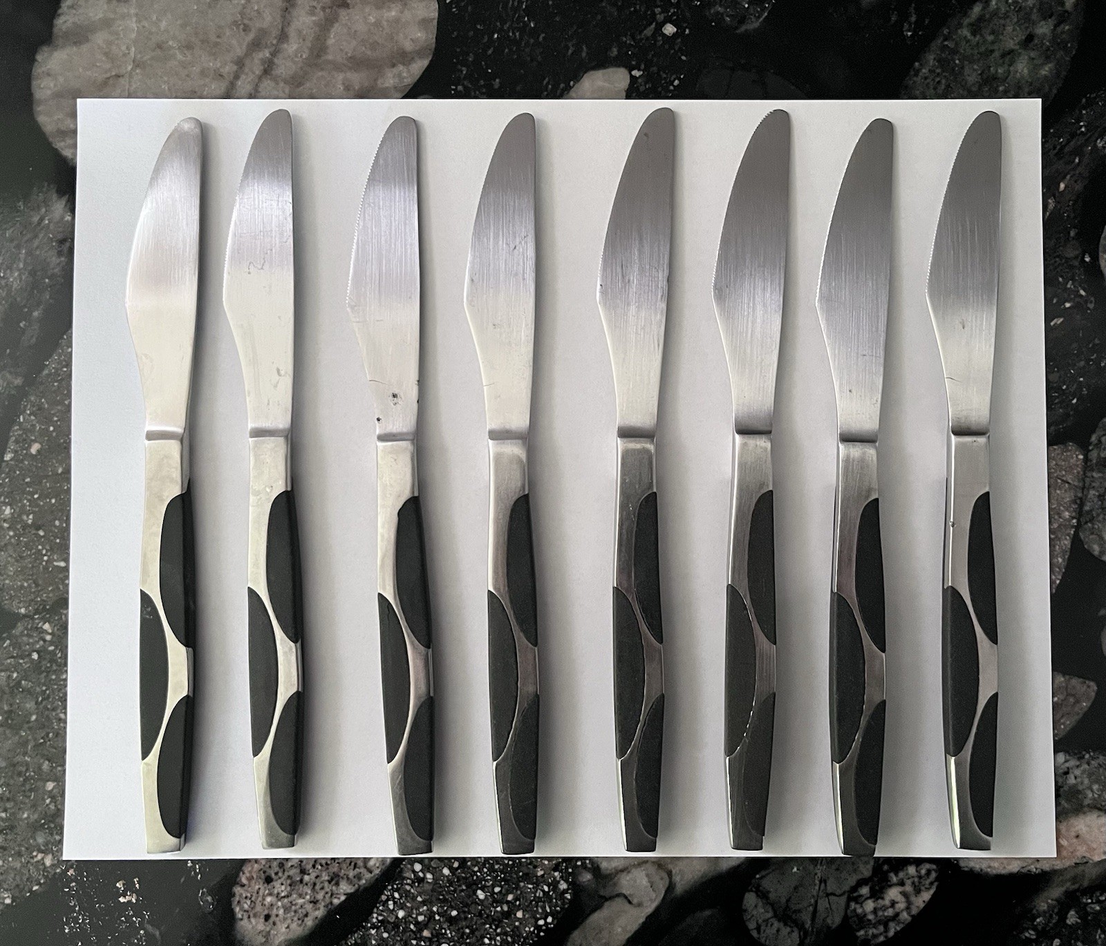 Vintage MCM Night and Day Japan Flatware 8 Knives Black and Stainless Steel