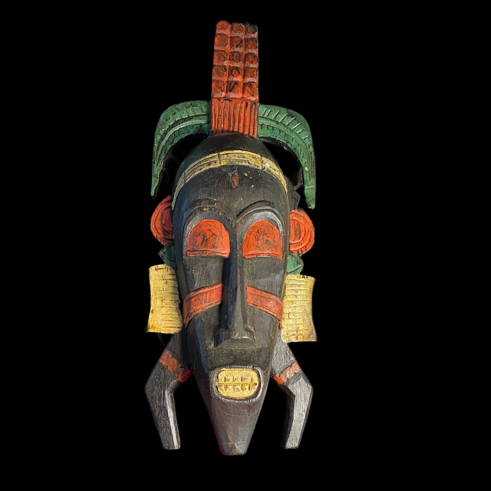 Hand Painted Hand Crafted  Collectible Nigerian Wooden Wall Mask 19.5'' Long