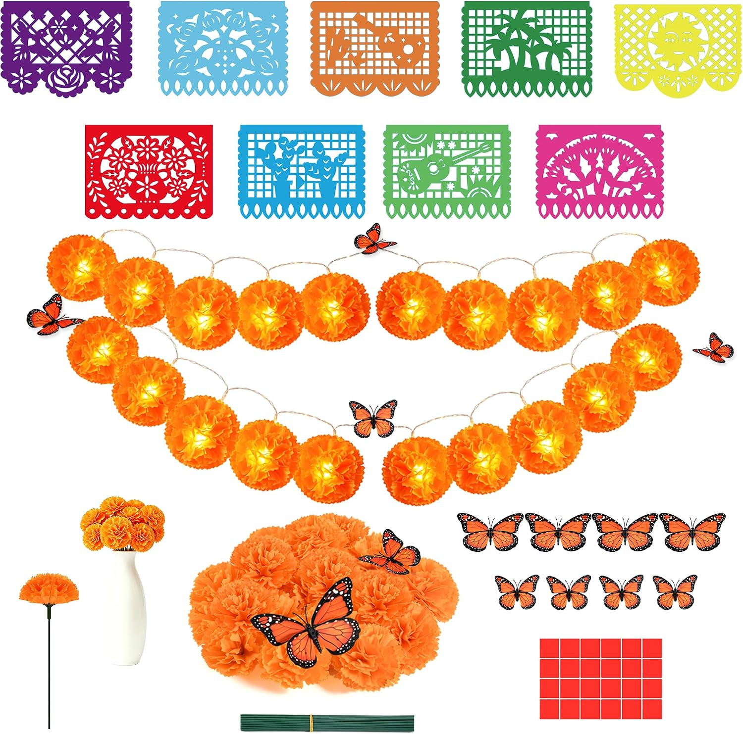 Dia De Los Muertos Decorations 40PCS Day of the Dead Decor for Altar - Lighted M