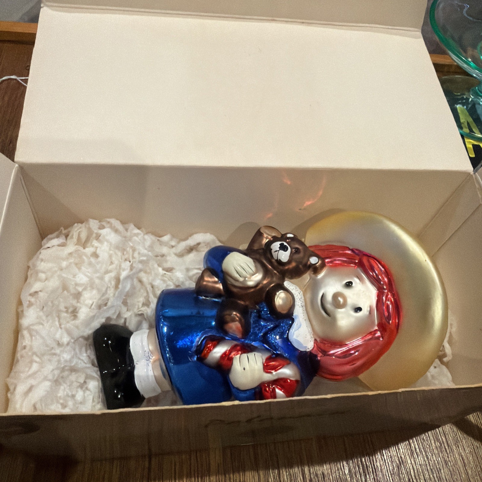 Vintage 1998 Kurt S. Adler Madeline Glass Christmas Ornament Teddy Bear 5.5”