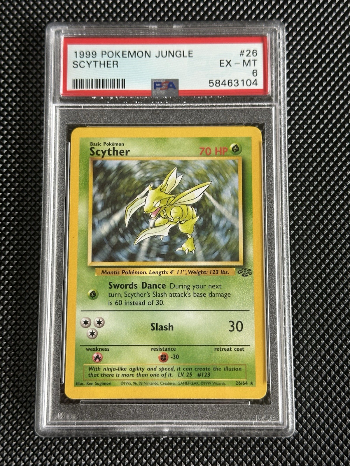Pokémon 1999 Jungle Scyther #26 PSA 6 Graded Vintage Card