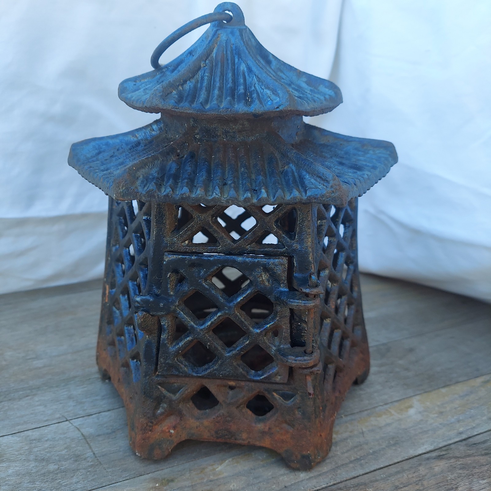 Japanese Heavy Cast Iron Double Pagoda Tsuridoro Candle Hanging Lantern