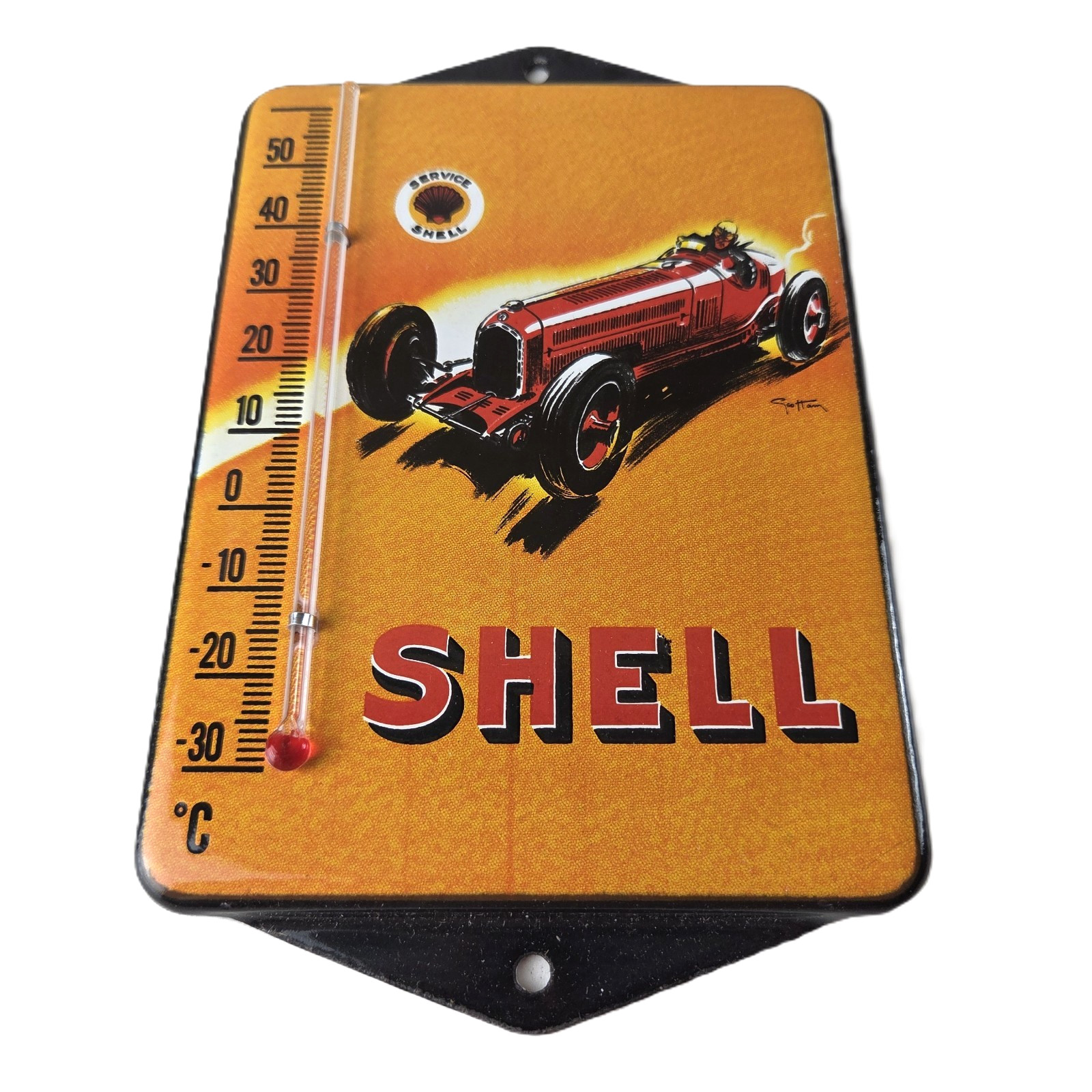 Vintage Shell Motor Oil Porcelain Sign - Gasoline Pump Ad Sign On Thermometer