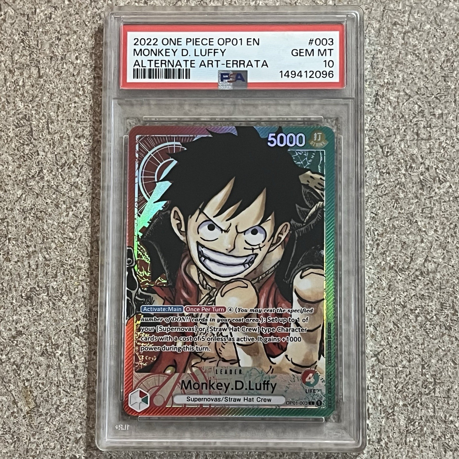 2022 One Piece Romance Dawn OP01-003 Monkey D. Luffy Alt Art Errata PSA 10