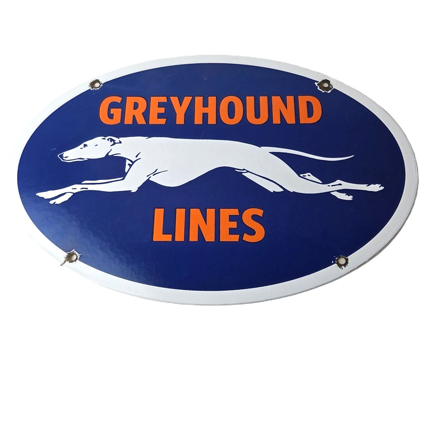 Vintage Greyhound Lines Porcelain Sign - Running Dog Bus Logo Sign
