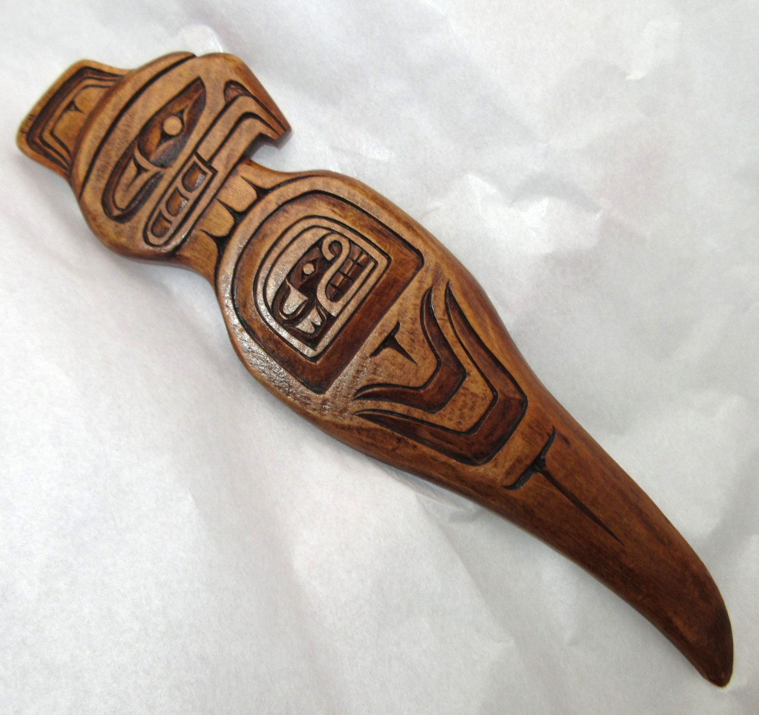 Vintage Artie George Hand Carved Wooden Eagle Letter Opener Salish Canada
