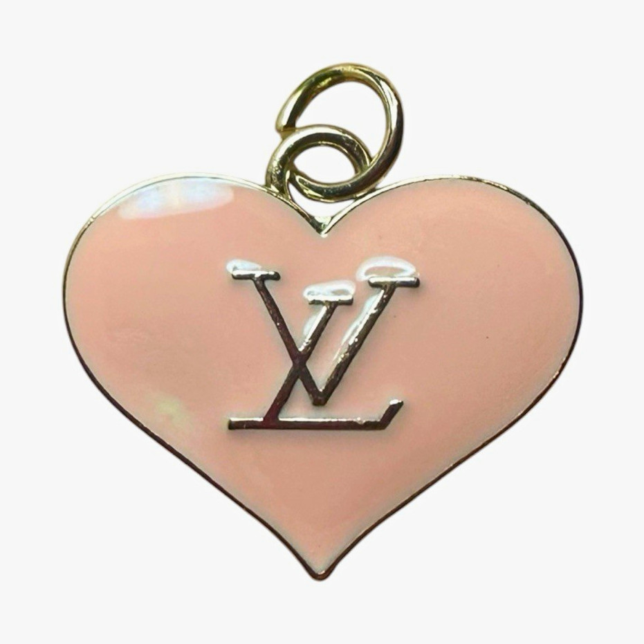 Louis Vuitton Gold and Light Pink Enamel Heart Logo Zipper Pull Charm