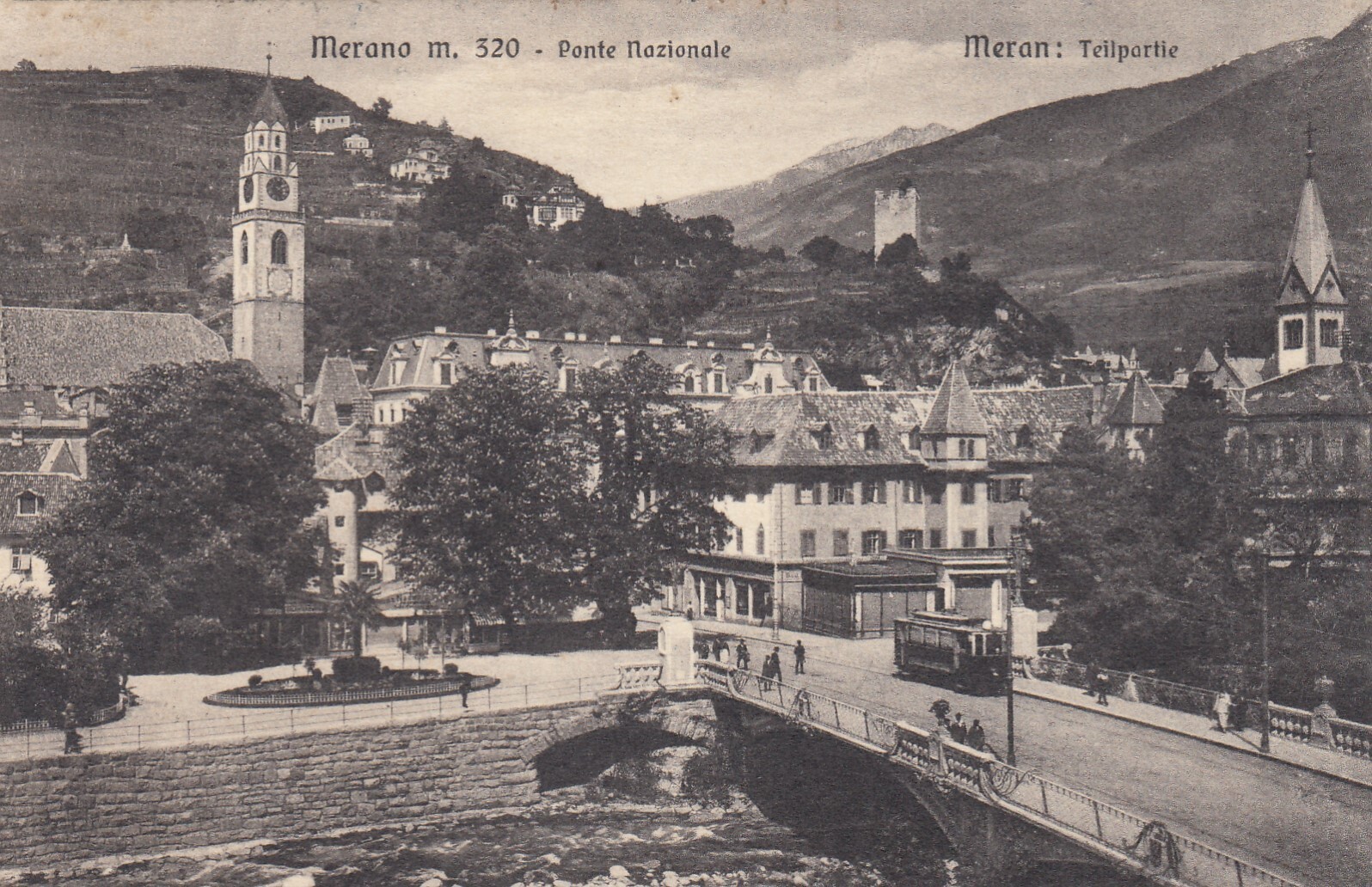 POSTCARD *21 MERANO m.320 TRENTINO ALTO ADIGE NATIONAL BRIDGE TRAVELLED 1953