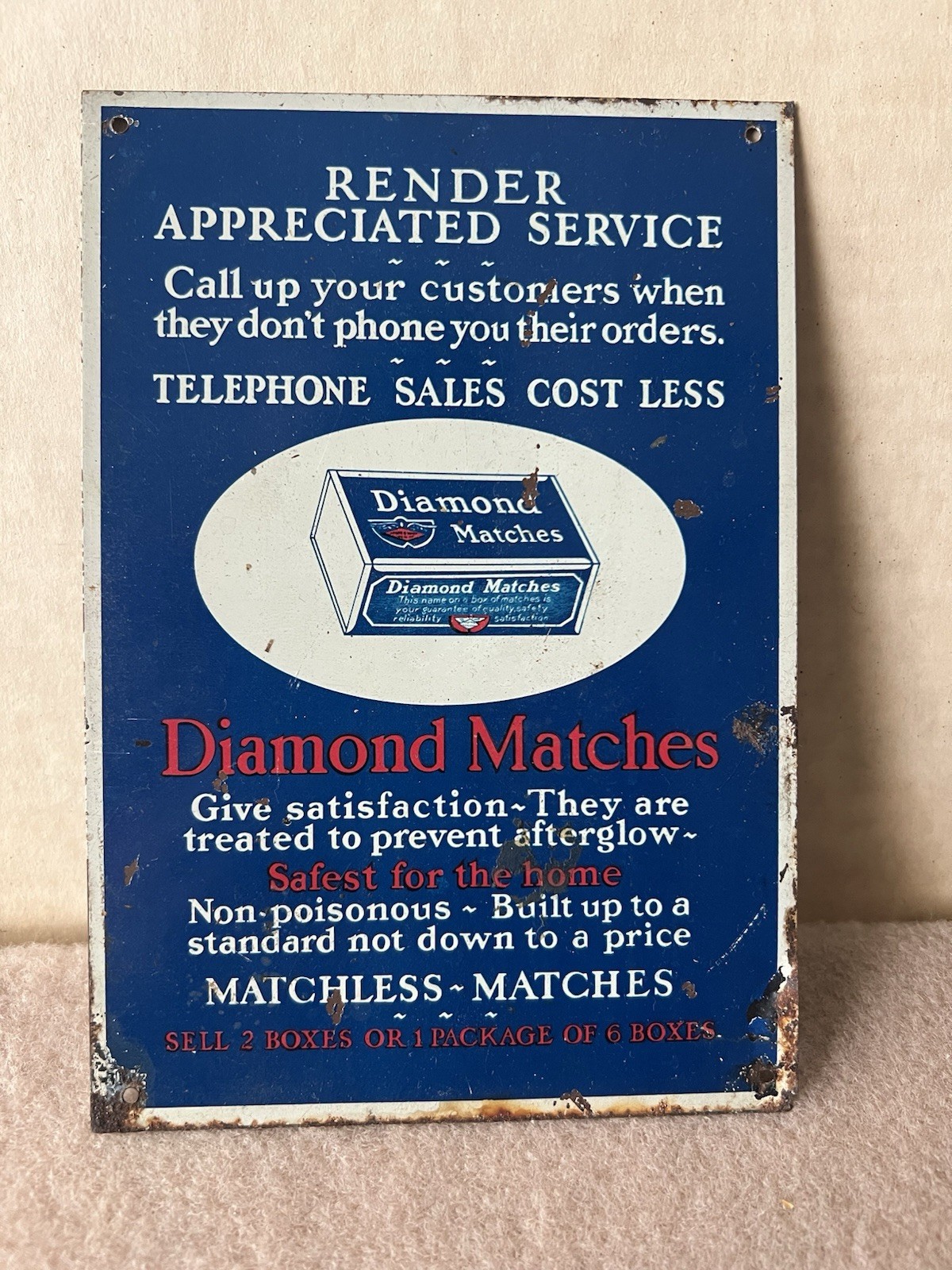 Vintage Original Diamond Matches Advertising Sign Tin