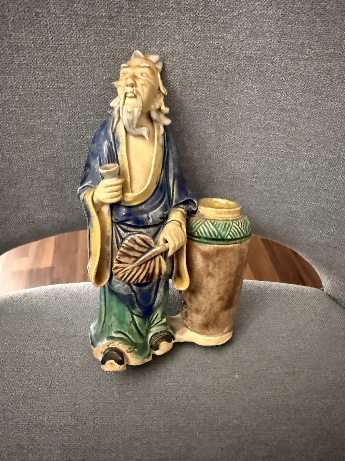 Vintage Hand Painted Glazed Ceramic Mud Man Figurine People Asian Korean Chinese