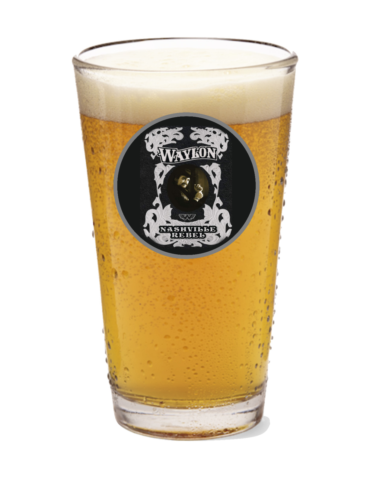Waylon Jennings (Nashville Rebel) - 16oz Pint Beer Glass Handmade Barware Liquor