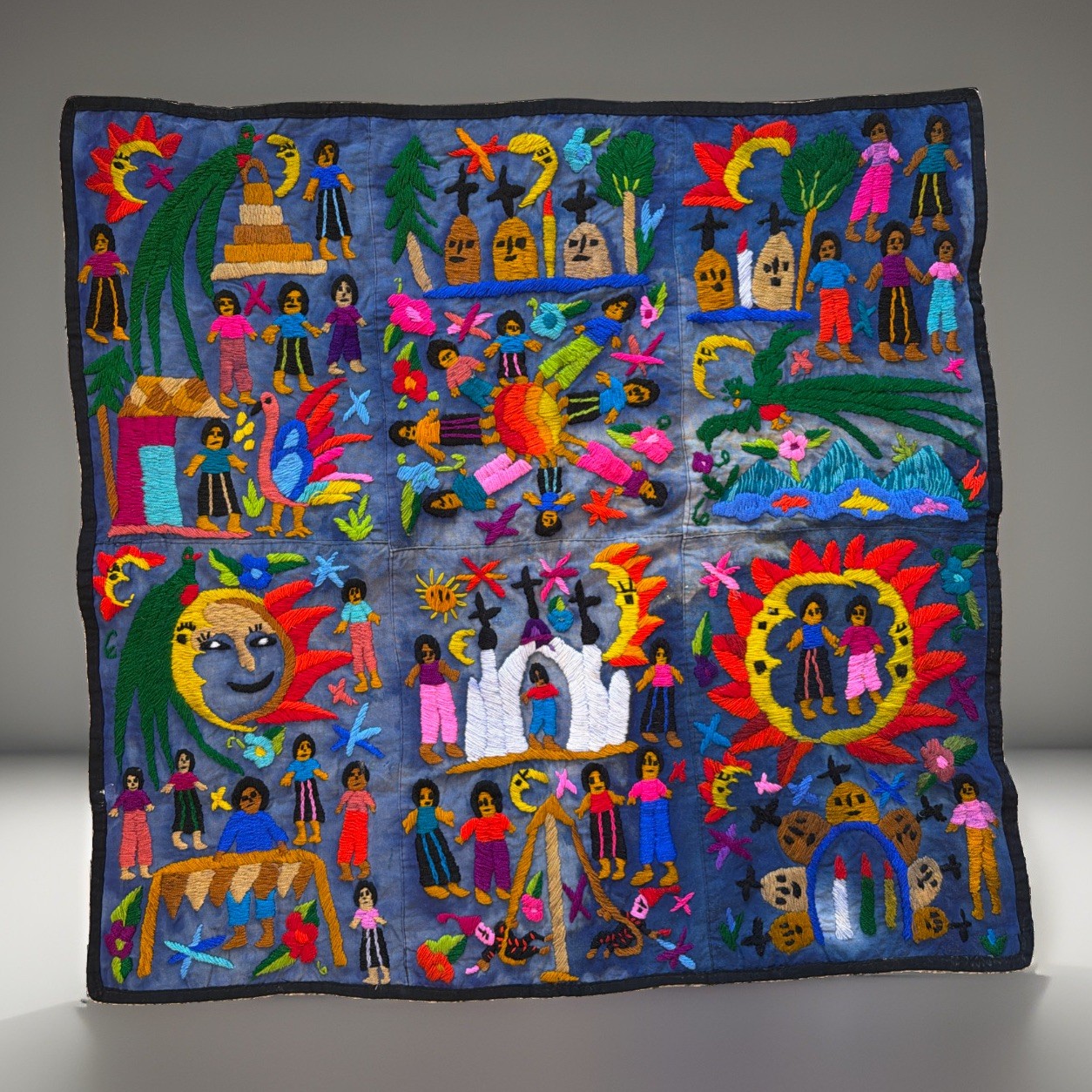 Handwoven Guatemalan Wall Tapestry Artisan Textile Vibrant Needlework Woven Art