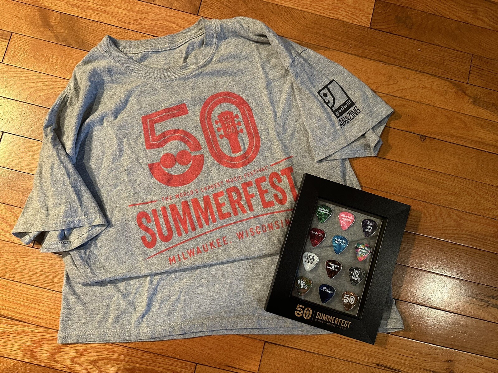 SUMMERFEST 50th Anniversary - Shirt (XL) & Framed Guitar Pick Display -Milwaukee