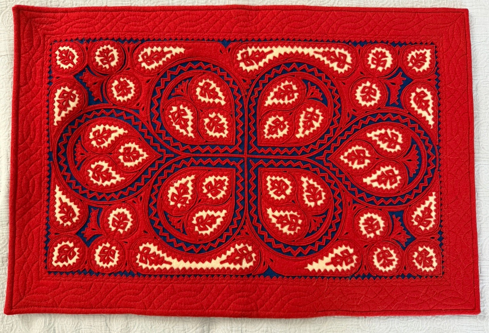 Vintage Hungarian Folk Art Felt Applique Table Mat Kalocsa Style Floral Textile