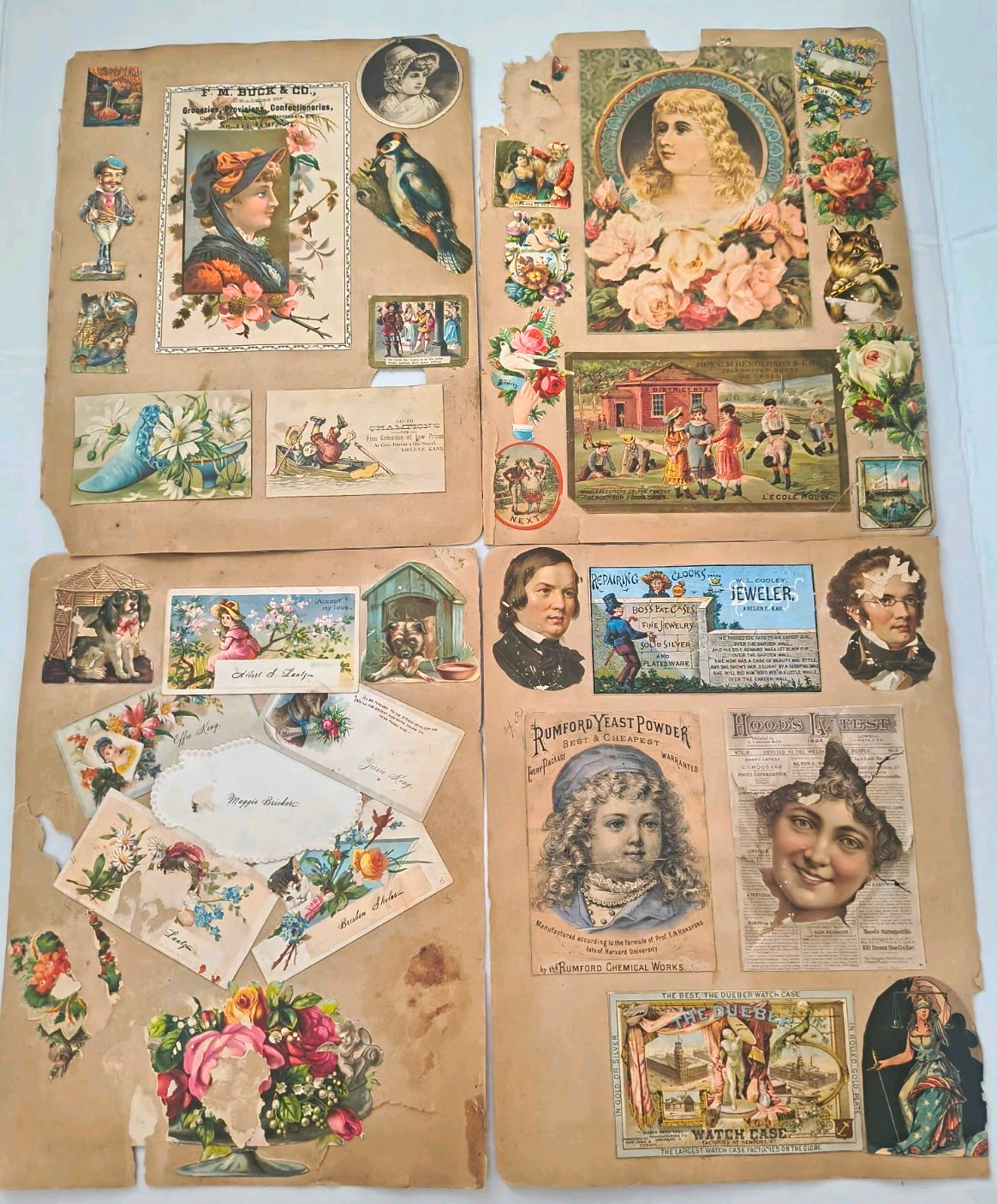 1886 Kansas Victorian Scrapbook 140 Years Old Trade Cards Abilene Genealogy