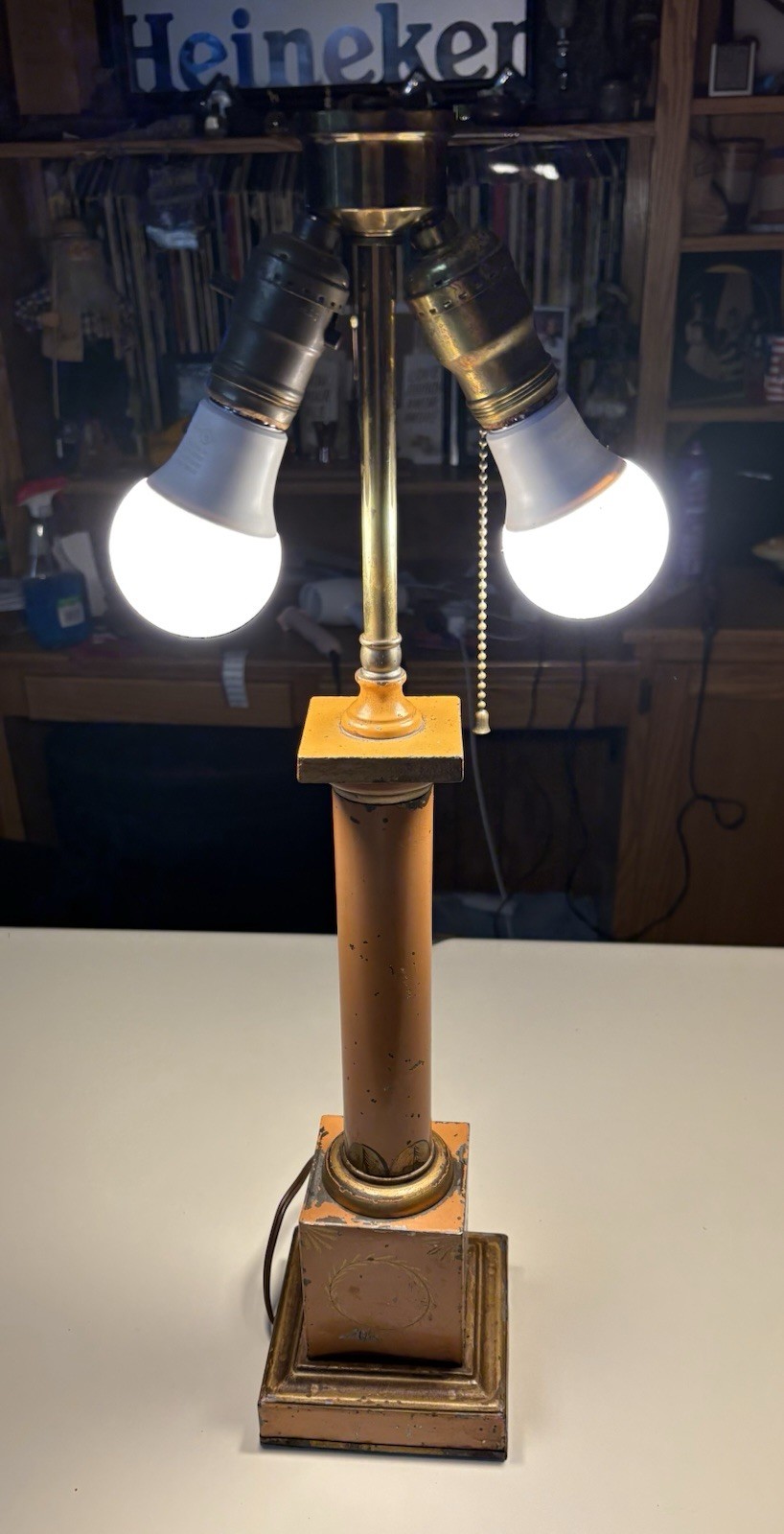 Rare 1920’s KANNE & BESSANT NYC METAL COLUMN DOUBLE SOCKET TABLE LAMP (Tested)