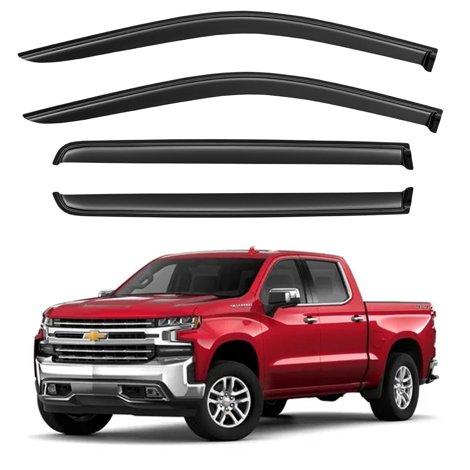 Chevy Silverado GMC Sierra 1500 Crew Cab Window Visors Rain Guards for 2019-2024