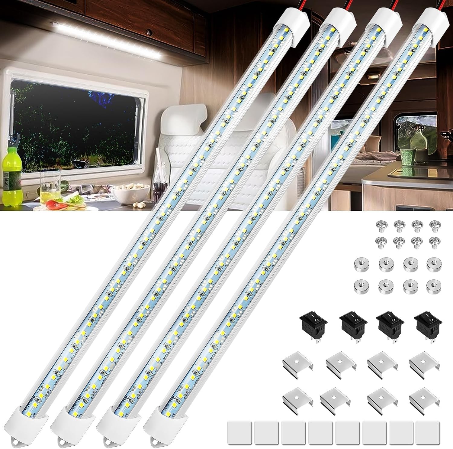 Linkstyle 4PCS 12V LED Interior Light Bar, 12V LED Light Strip, 700LM 6500K Linkstyle 4PCS 12V LED Interior Light Bar, 12V LED Light Strip, 700LM 6500K