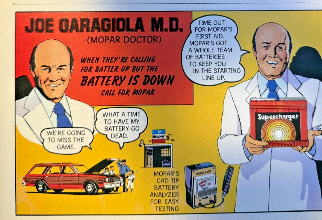 1976 Garage Art Advertisement Joe Garagiola Mopar Doctor