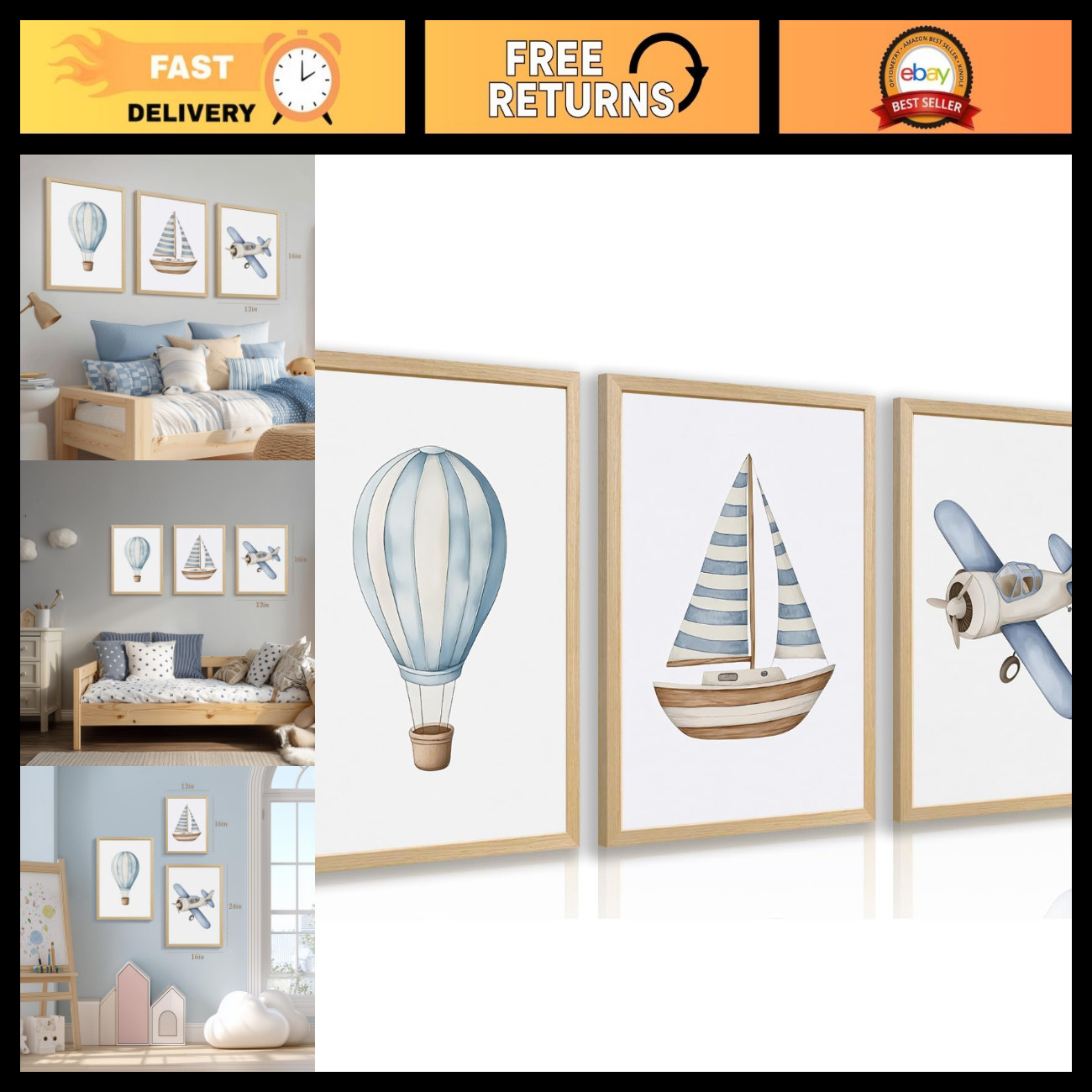 Hot Air Balloon Nursery Decor, Baby Boy Nursery Decor,Airplane Wall Decor