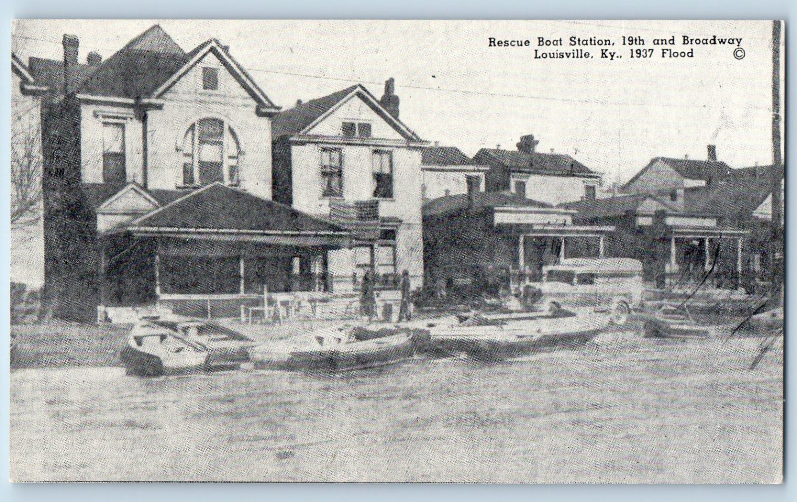 Louisville Kentucky KY Postcard Rescue Boat Station And Broadway Flood Boat