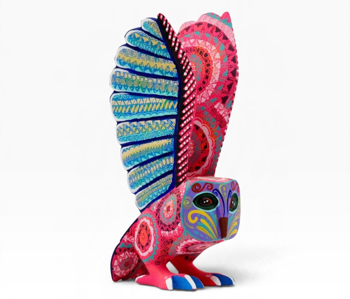 Hand Carved Wooden Owl Alebrije Mexican Folk Art Colorful Handmade Oaxaca