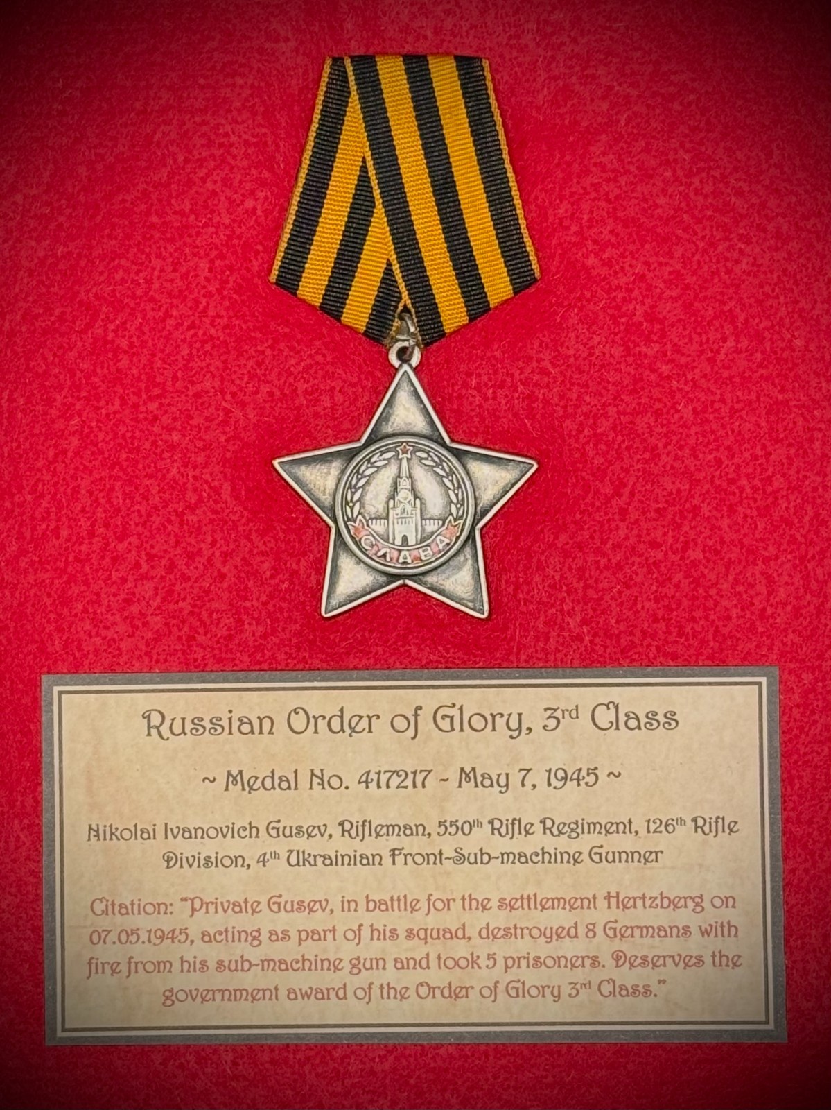 Russian Order Of Glory 3rd Class May 7 1945 - One Day Before Germany Surrendered