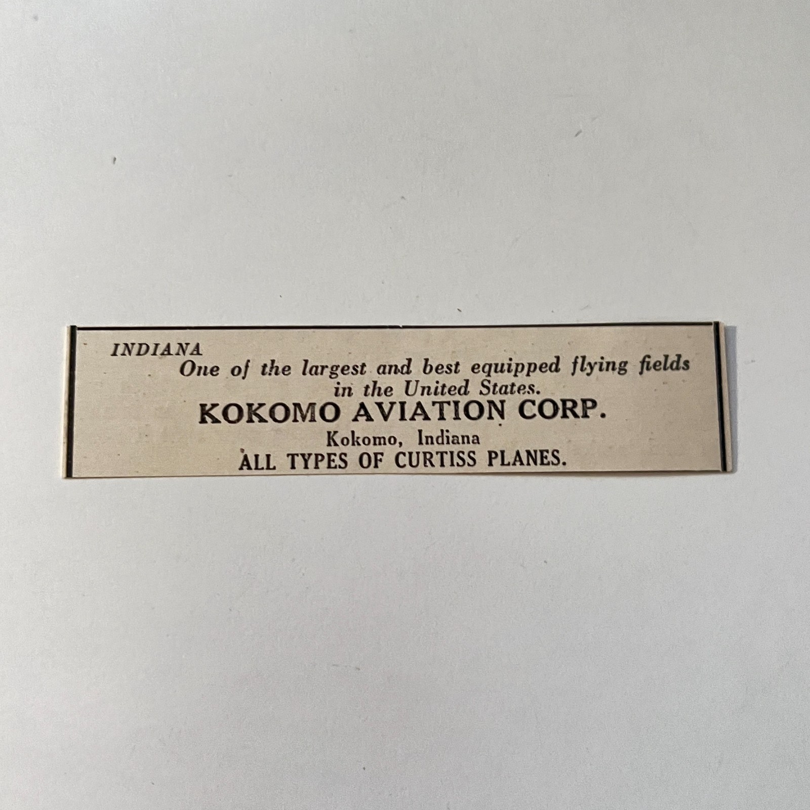 Kokomo Aviation Corp All Types Curtiss Planes Kokomo IN 1923 Clipping TAK4-S33