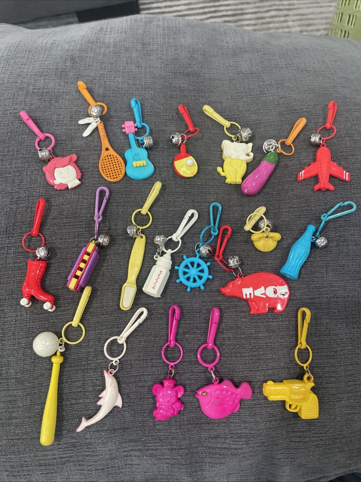 Vintage 1980s Plastic Clip On Bell Charms Lot of 20 80s Charm Necklace Retro
