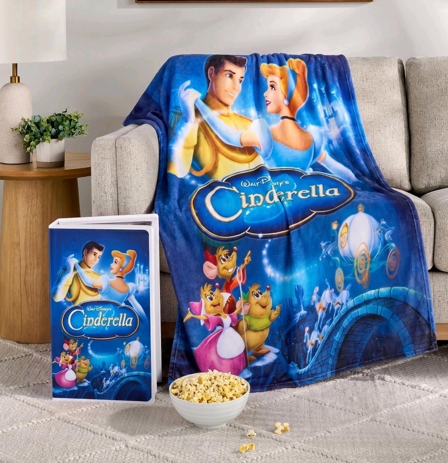Disney Cinderella Classic VHS Tape Plush Throw Blanket – New & Sealed