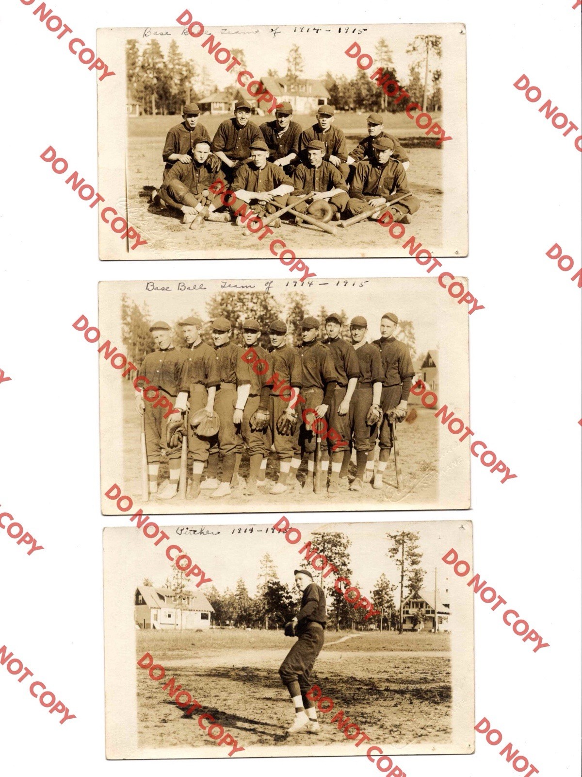 LOT OF (3) c1914 SPOKANE Baseball Team Players Washington WA RPPC Real Photo
