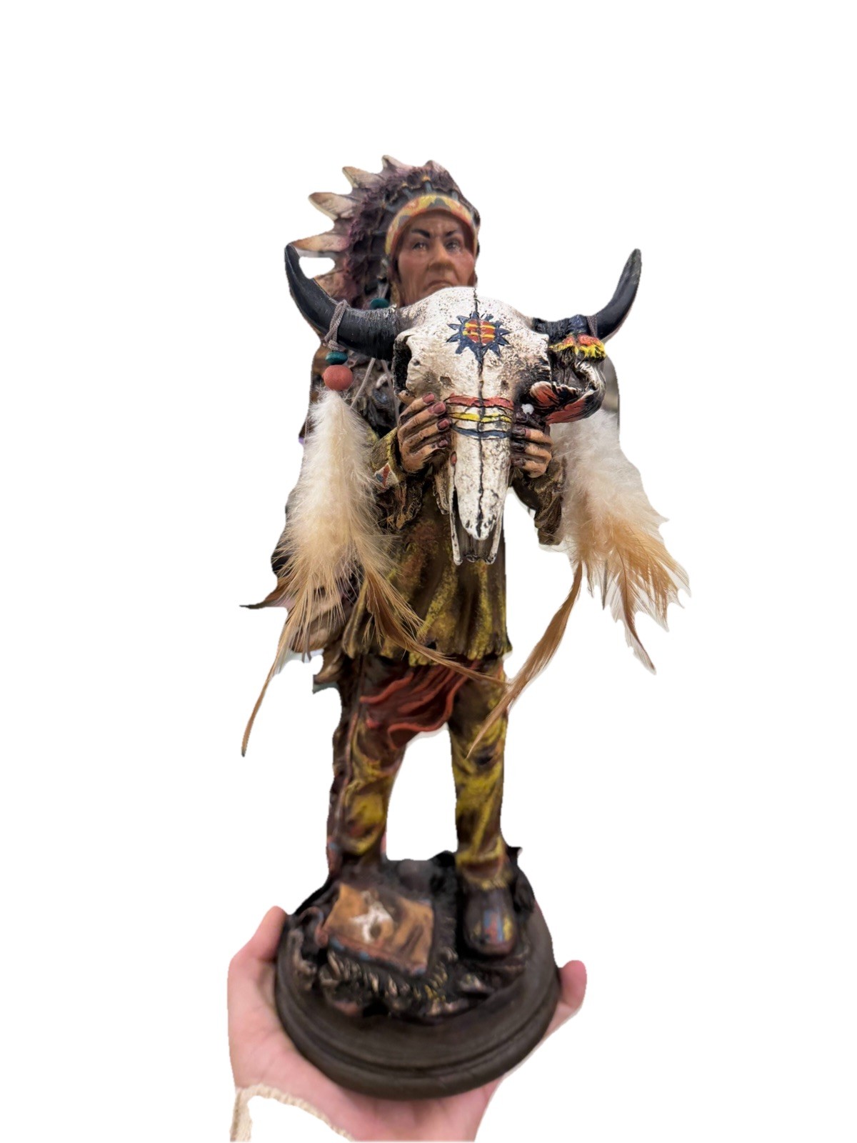 Native American Tribal Chief Holding Steer Skull Statue Native American Decor