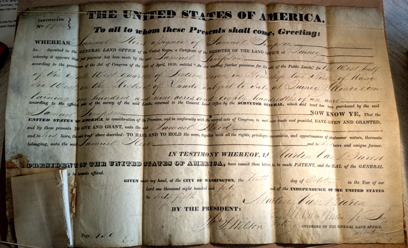 Illinois Federal Land Grant , 1840 , Martin Van Buren