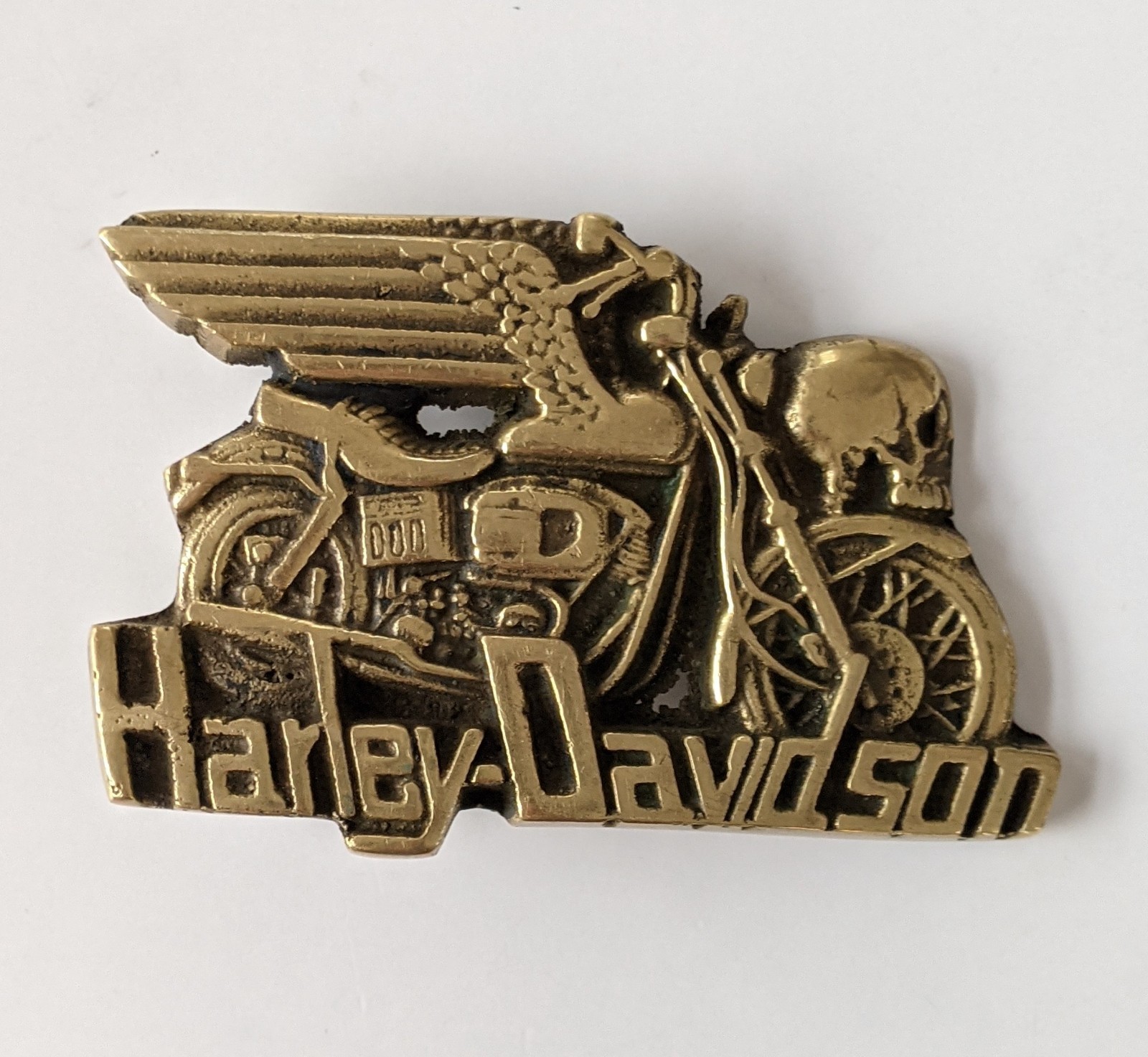 Vintage Harley Davidson Buckle 1980 Solid Brass Baron Winged Skull Biker 6220