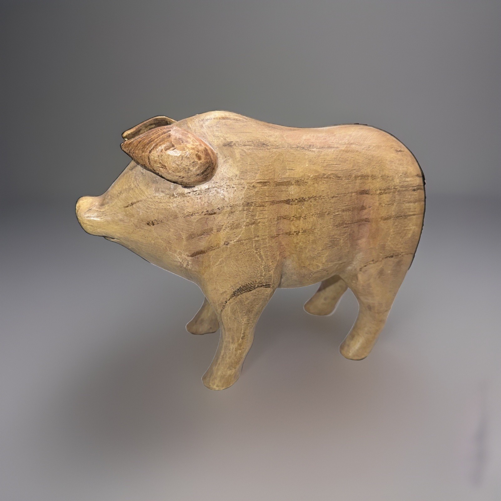 Vintage Hand Carved Wooden Pig Sculpture Folk Art Rustic Farmhouse Decor 10”