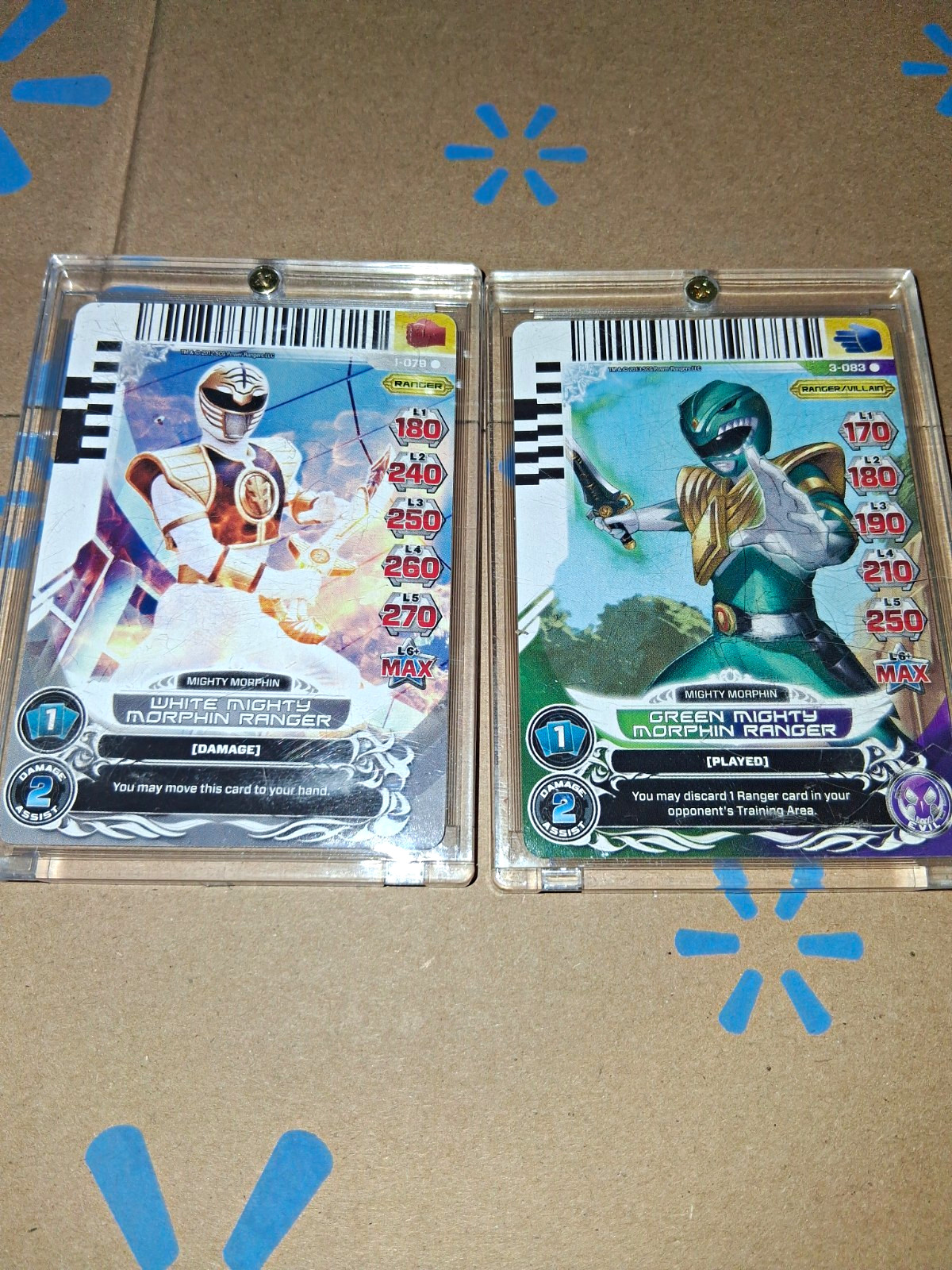 Saban Power Rangers Action Card Game 2-Card Lot White RANGER  & Green Ranger