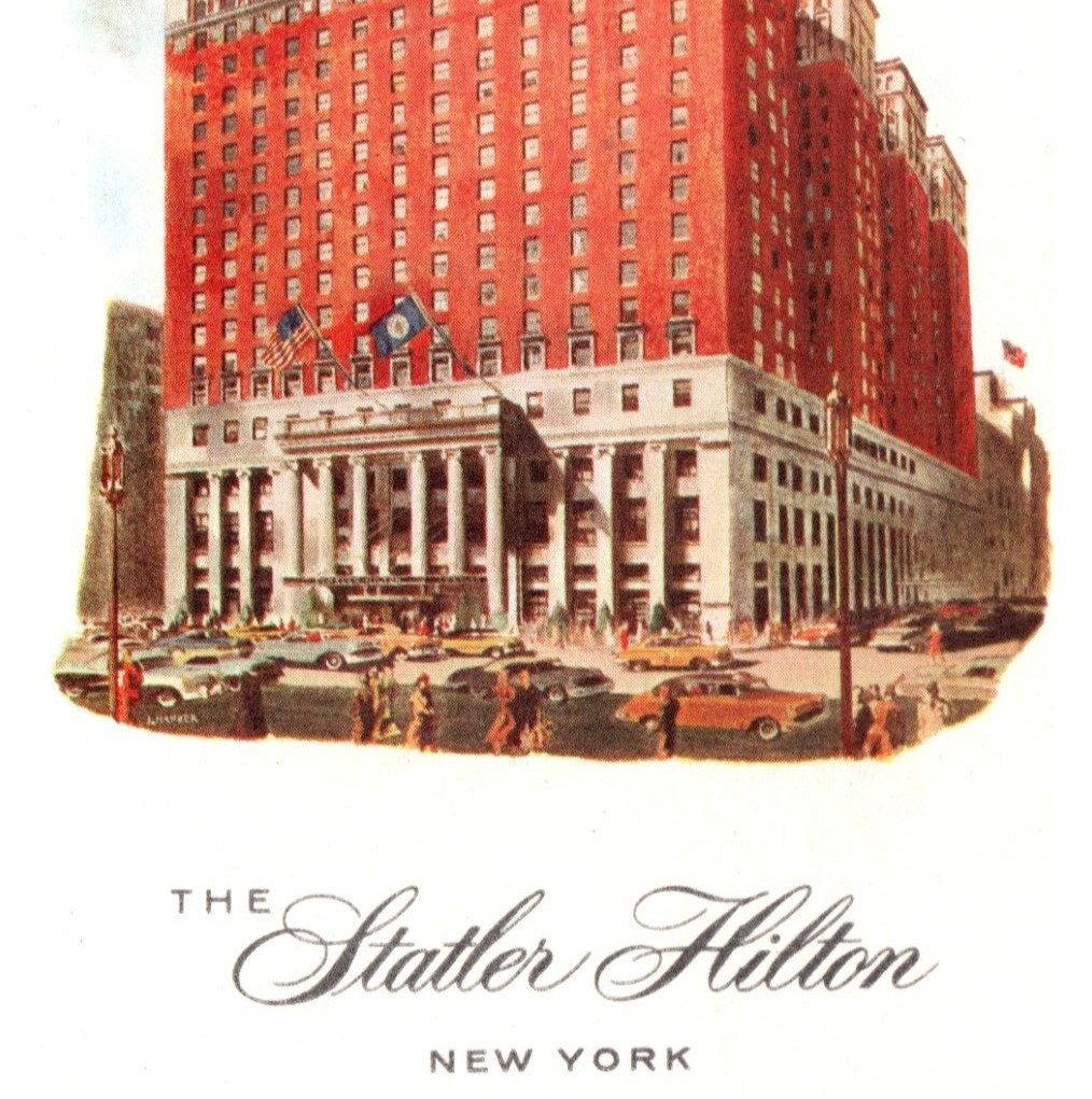 Vintage Postcard 1950\'s The Statler Hilton Hotel New York NY People Autos-J2-61