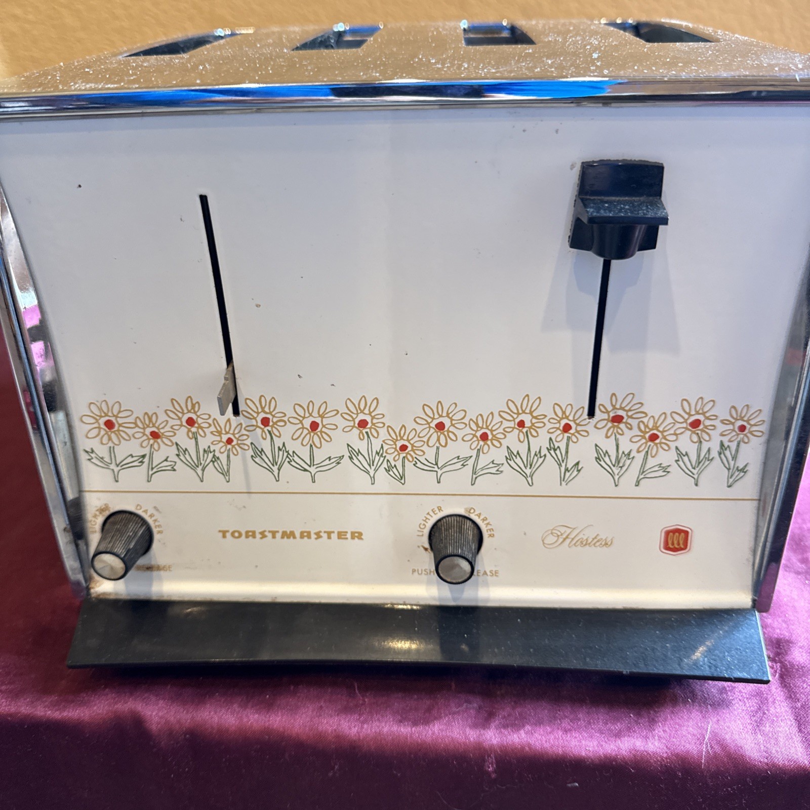 Vintage Toastmaster Hostess Toaster Yellow Floral Chrome 4 Slice MCM 1960-70