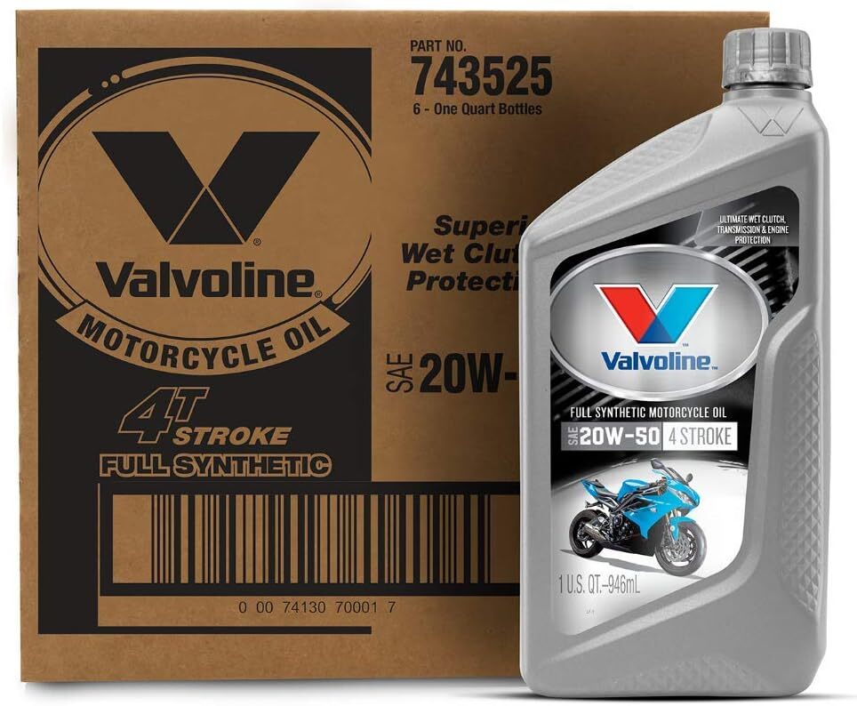Valvoline 4 Stroke Motorcycle Oil Full Synthetic 20W-50 Case Of 6 Quart
