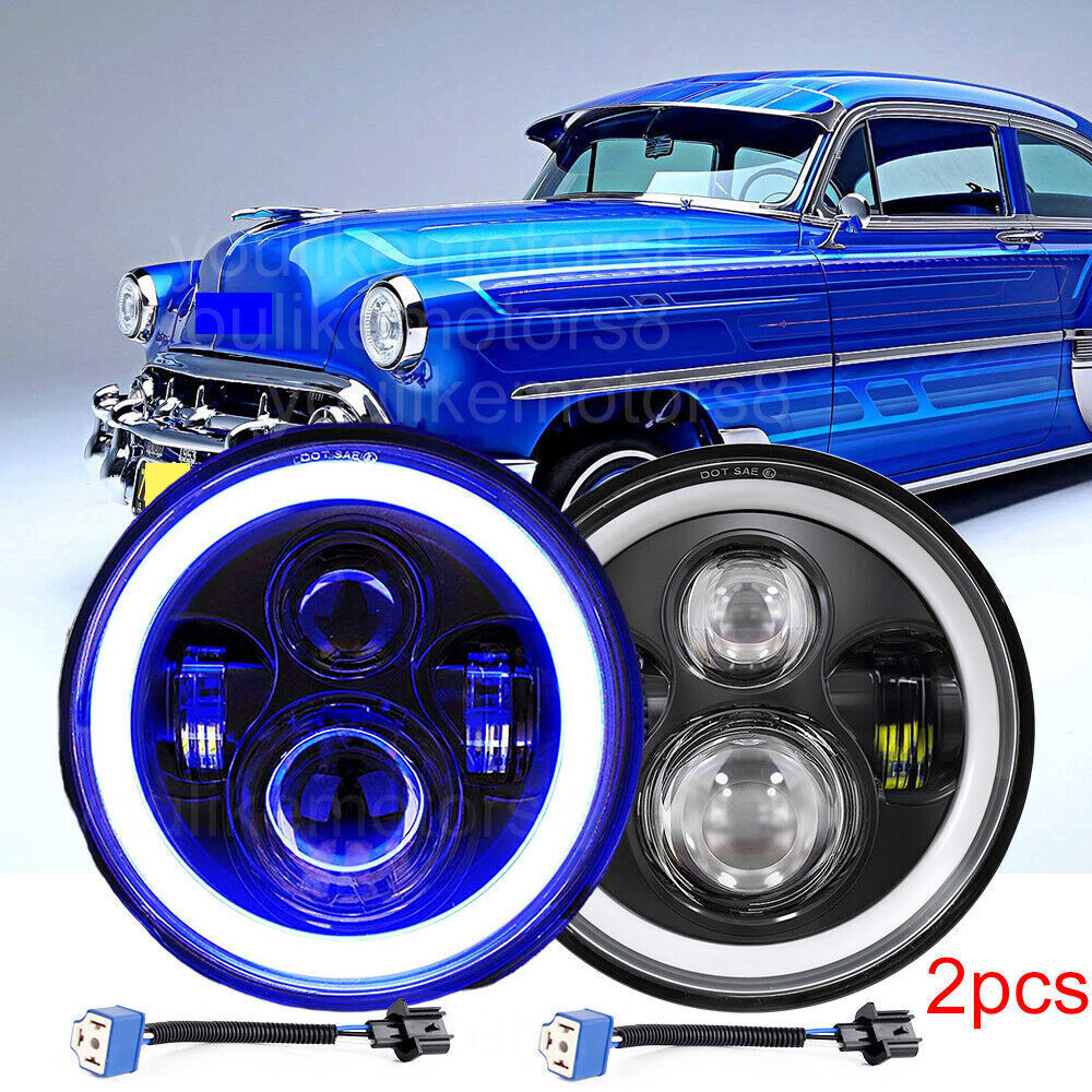 Fit CHEVROLET Bel Air 1953 1954 1955 1956 1957 7'' LED Headlights Hi/Lo Blue DRL