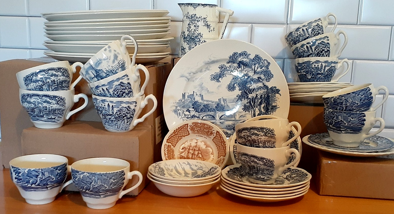 60 Piece Lot Vintage Blue English China - Various Marks, Sizes, Purpose...Local