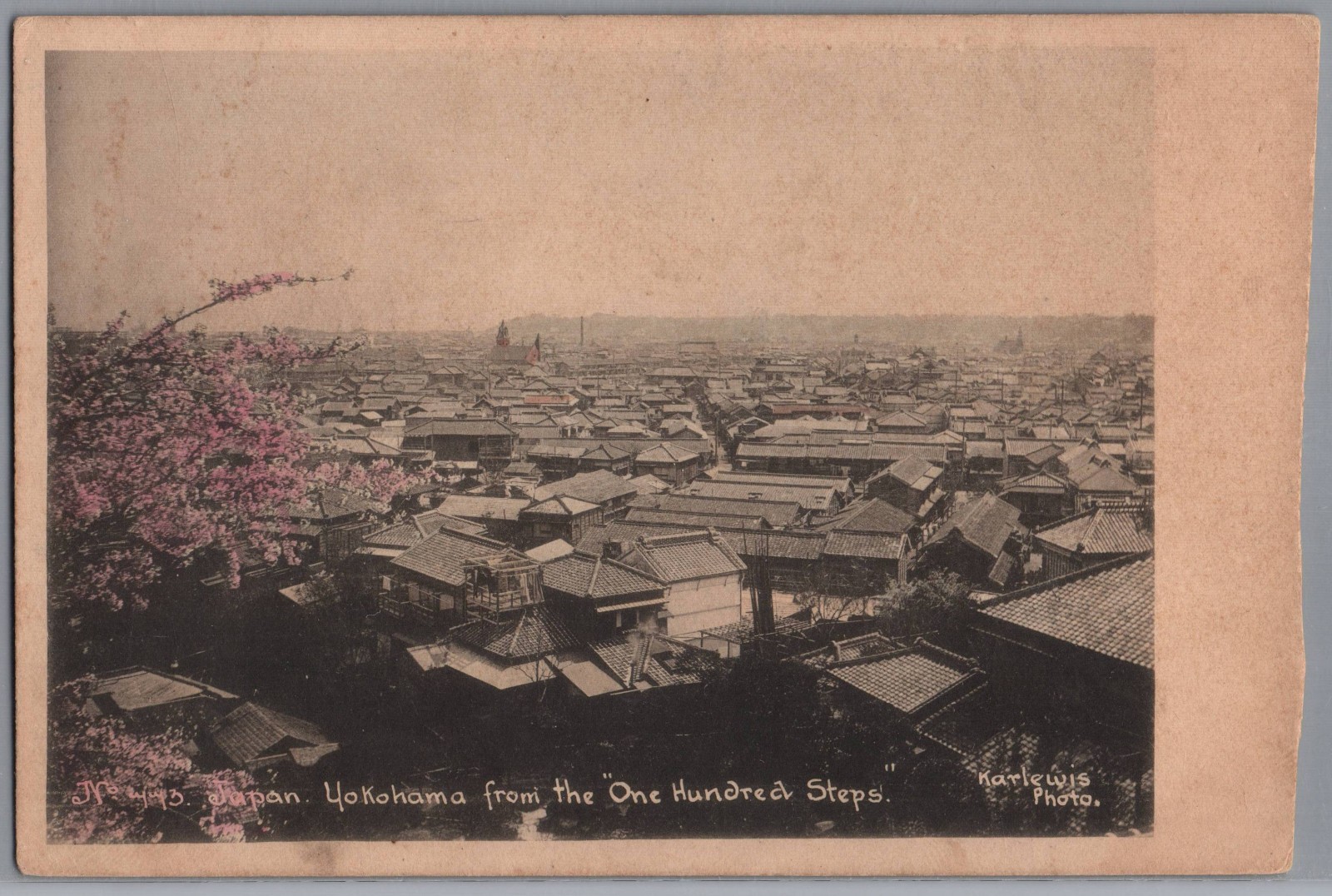 C 1910 Karl Lewis Yokohama Japan One Hundred Steps Hand Colored Postcard