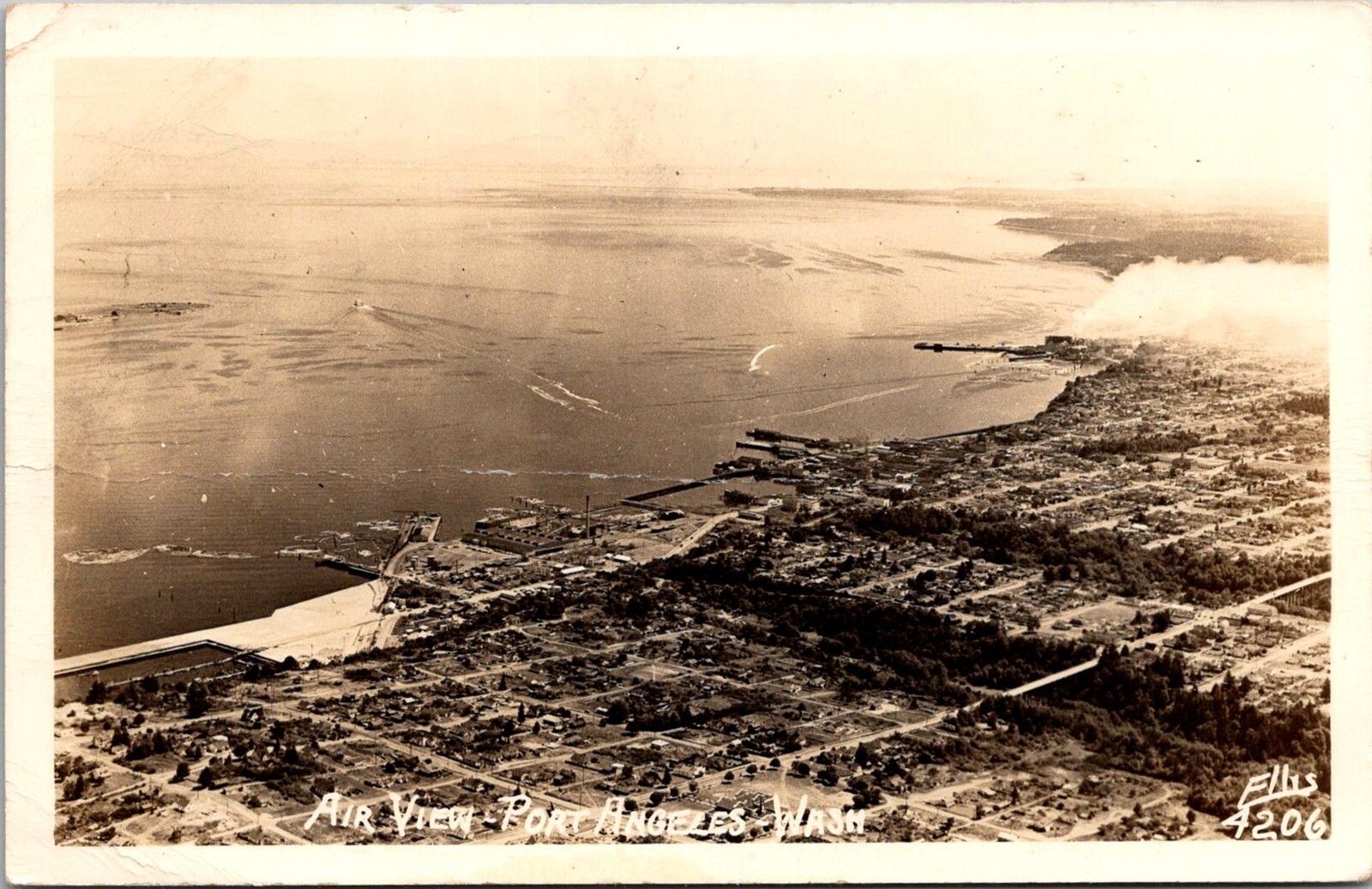 RPPC Aerial View of Port Angeles WA c1952 Vintage Postcard B26