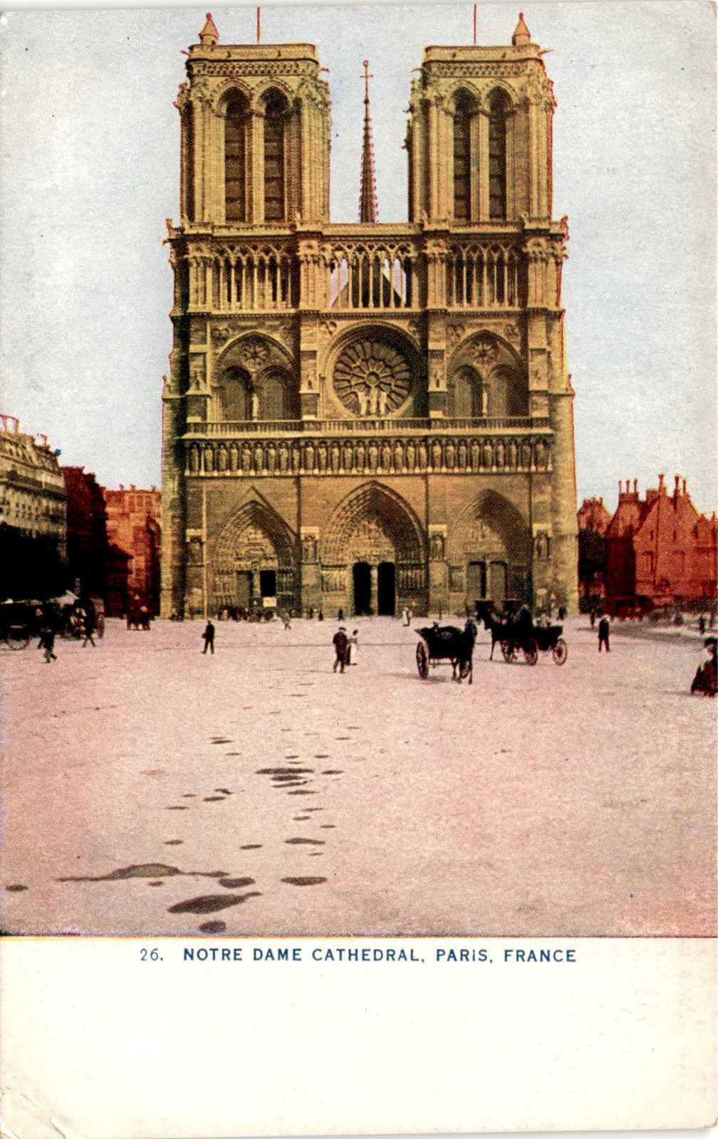 Notre Dame Cathedral, Paris, France, Place de l\'Hotel de Ville, Stamp, Postcard