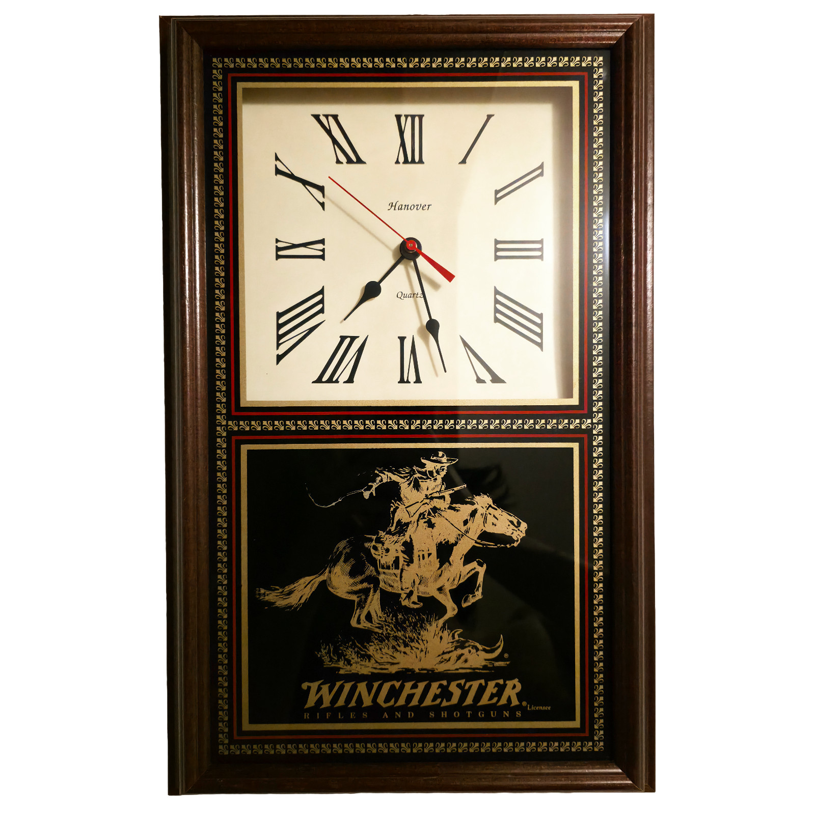 Vintage Winchester Hanover Quartz Wall Clock Cowboy Rifles Shotguns Western