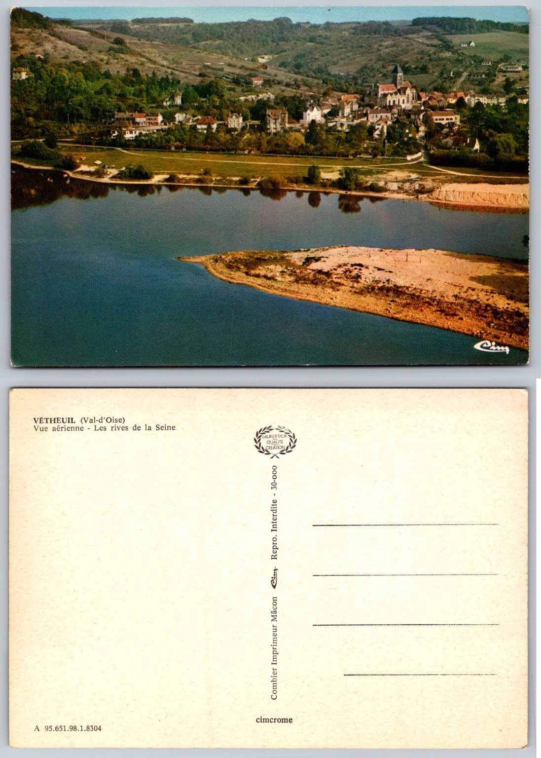 Vetheuil Val-d\'Oise France Aerial View Seine River Village Church Postcard