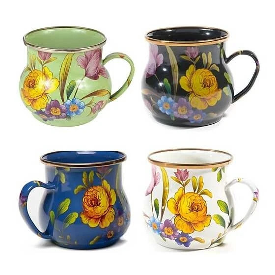 Brand New Mackenzie Childs Flower Market Mix Mugs - Set of 4,  100% Authentic