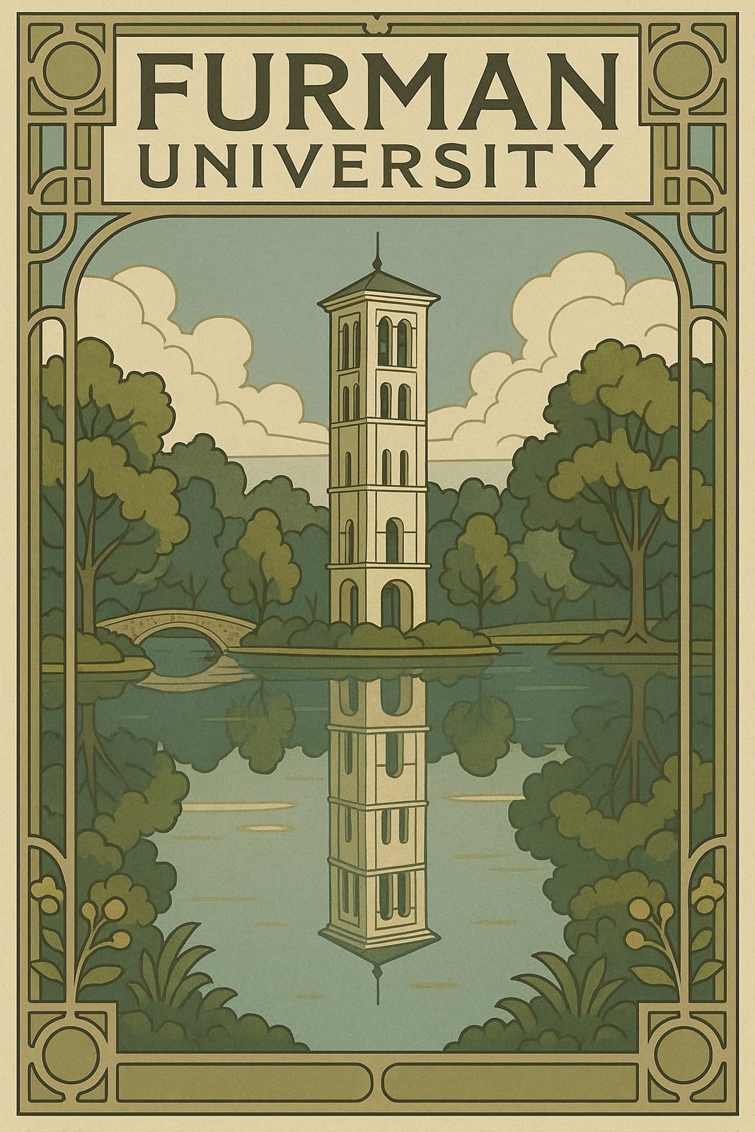 Furman University Bell Tower Poster 16x24” Premium Matte Paper 200gsm 🌳