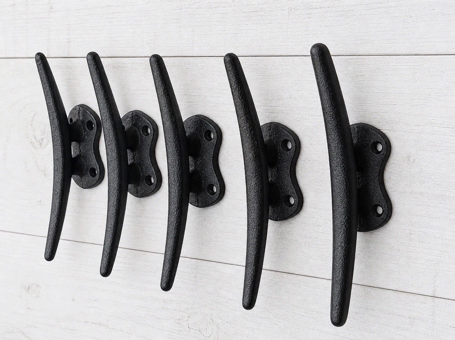 5 Cast Iron NAUTICAL BEACH DECOR Boat Cleat Tie Down HOOK Coat Hat Towel BLACK